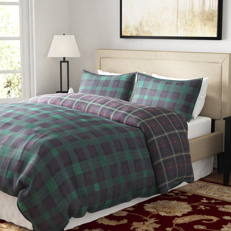 Eddie Bauer Woodland Tartan Dark Green/Navy Standard Cotton 180 TC Reversible Comforter Set